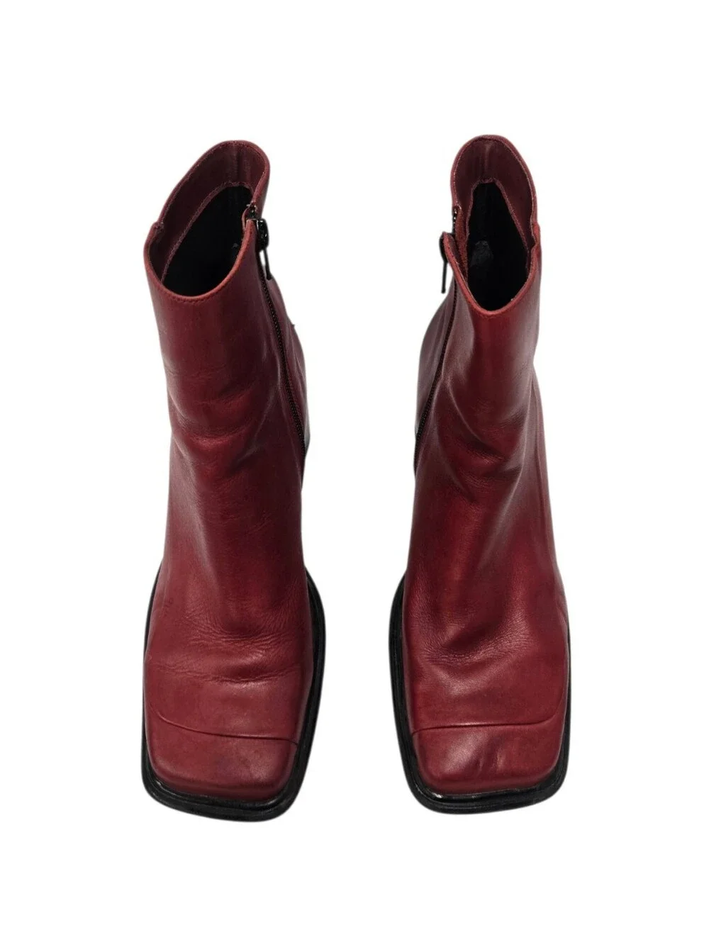 Vintage Y2K Diba Courtney Chunky Square Toe Leather Ankle Boots in Red